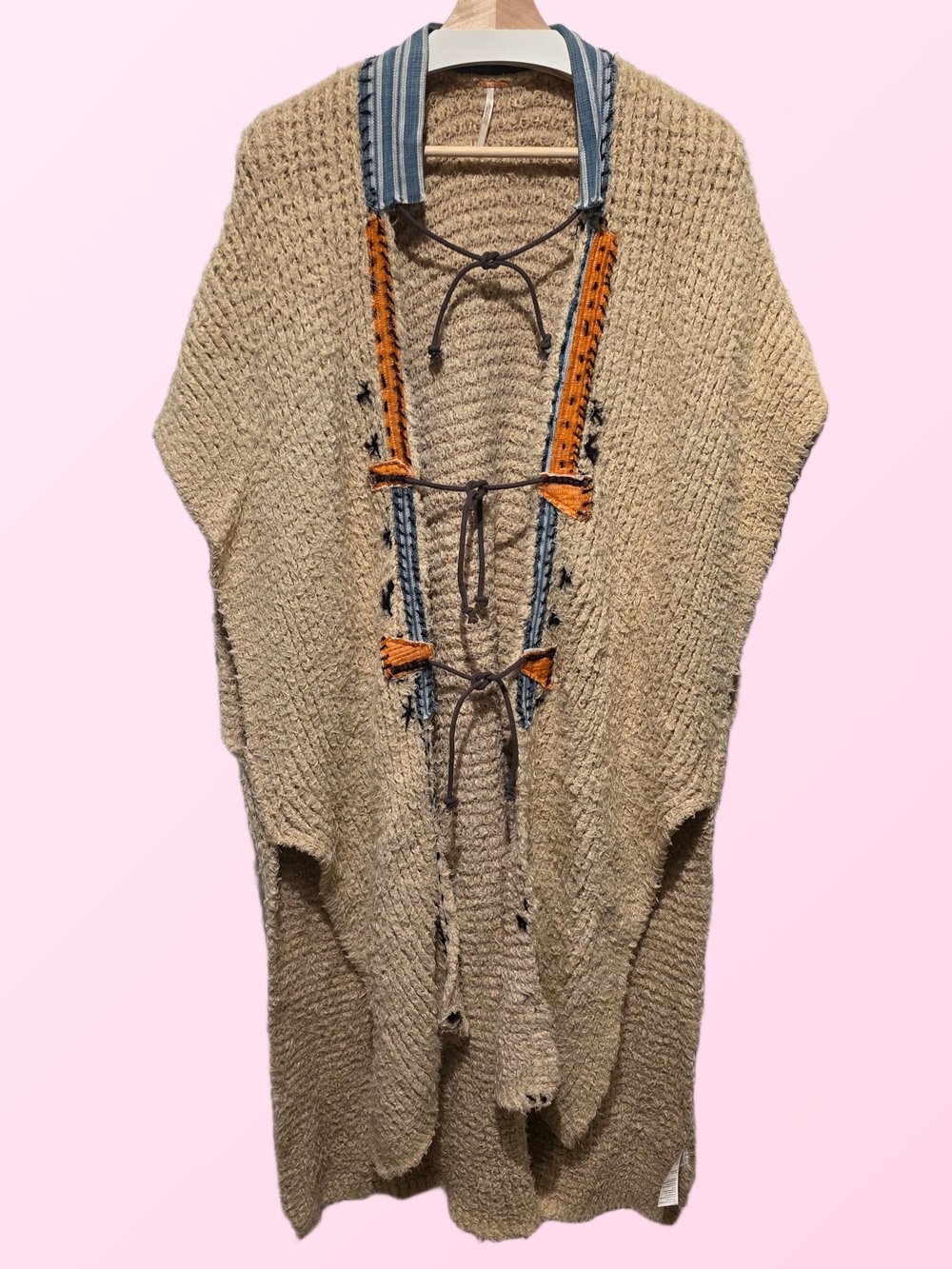 Free People Lonestar Duster Poncho Beige with Tie Accents